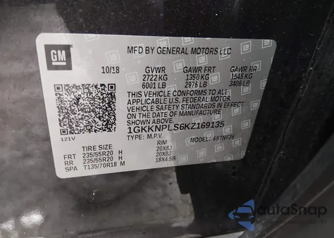 2019 GMC Acadia Denali z USA, uszkodzony, nr VIN 1GKKNPLS6KZ169135